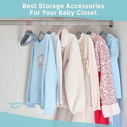 Baby Velvet Hangers 30Pack - 11 Inch Non-Slip Kids Hangers for Clothes - Small Toddler Child Hangers Durable for Every Use - 10 Hanger Clips Included, Gray