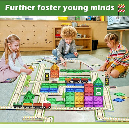 Magnetic Tiles Railroad Toppers Kids Toys Add-on Train Track Playset Playing with Trains Cars Preschool Learning Activities STEM Toys for Age 5-7