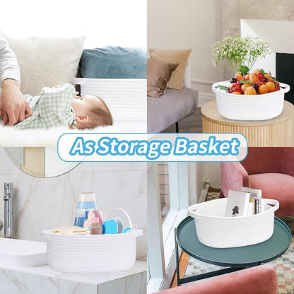 ABenkle Small Basket with Handles, Boho Decorative Rope Woven Dog Cat Toy Storage Bin Shelf Storage Organizer, Easter Christmas Gift Basket, 12"x8"x5", 2 Pack