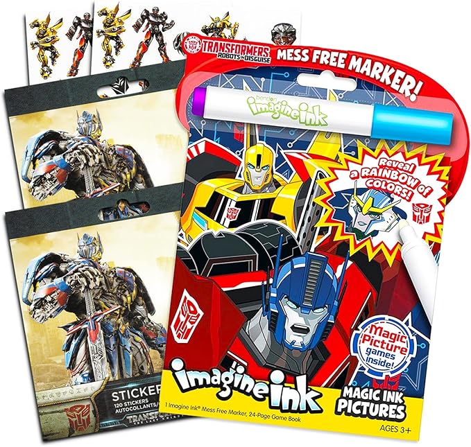 Transformers Imagine Ink Coloring Book Super Set with Over 200 Transformers Stickers (Includes Mess-Free Marker)