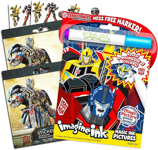 Transformers Imagine Ink Coloring Book Super Set with Over 200 Transformers Stickers (Includes Mess-Free Marker)