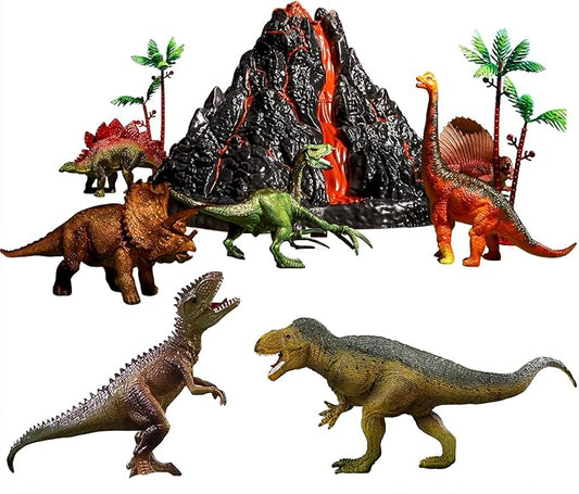 TEMI Large Volcano Set with 9 Toddlers Dinosaur Action Figures for Kids 2 3 4 5 6 7 Years, Simulated Volcanic Eruptions with Sound, Volcano Can Store Dinos, Gifts for Toddlers Boys and Girls