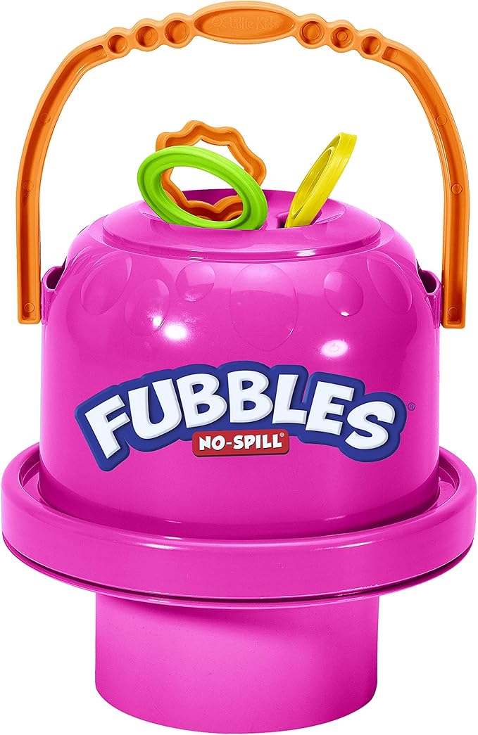 Fubbles Bubbles No-Spill Big Bubble Bucket in Pink | Bubbles for Toddlers and Kids of All Ages | Includes Fubbles Bubbles Bucket and 3 Bubble Wands, Made in The USA