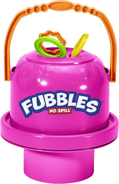 Fubbles Bubbles No-Spill Big Bubble Bucket in Pink | Bubbles for Toddlers and Kids of All Ages | Includes Fubbles Bubbles Bucket and 3 Bubble Wands, Made in The USA