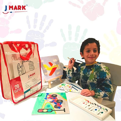 J MARK Kids Paint Set – Acrylic Kids Painting Kit – Storage Bag, Paints, Easel, Canvas, Brushes