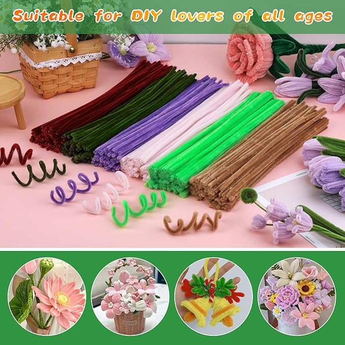 Creative Pipe Cleaners, 100Pcs Pipe Cleaners Crafts Supplies for Festivals Decorations Making, Flowers, Plant Crafts DIY Making/Army Green