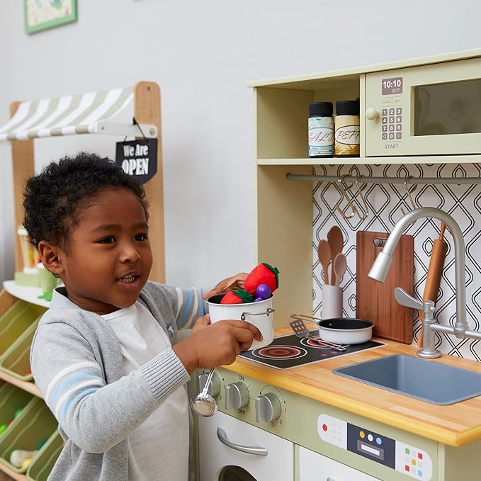 Teamson Kids - Little Chef Boston Modern Play Kitchen - Olive Green/White 22.25 x 12 x 37.5 inches