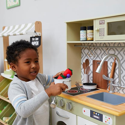 Teamson Kids - Little Chef Boston Modern Play Kitchen - Olive Green/White 22.25 x 12 x 37.5 inches