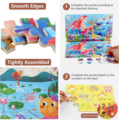 100PCS Kids Puzzles Wooden Block Jigsaw Puzzles for Kids Ages 6-8 8-10 10-12 Educational Learning Toys Set for Boys and Girls(Cat)