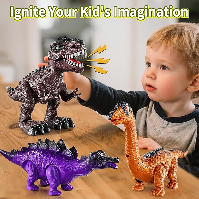 Lucky Doug 3 Pack Electric Realistic Dinosaur Toys with Simulated Sounds ＆ Lights for Boys Kids Aged 3 4 5 Years Old - Perfect Jurassic Tyrannosaurus Rex Gift for Birthday 3-5 Years