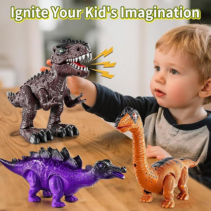 Lucky Doug 3 Pack Electric Realistic Dinosaur Toys with Simulated Sounds ＆ Lights for Boys Kids Aged 3 4 5 Years Old - Perfect Jurassic Tyrannosaurus Rex Gift for Birthday 3-5 Years
