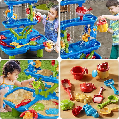 4-Tier Water Table for Toddlers 1-3 3-5, Sand Beach Water Table Toys for Kids, Water and Sand Sensory Table Beach Outdoor Birthday Gifts Toys for Kids Toddlers Age 3 4 5 6 7 8 Boys Girls