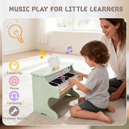 Freniland Wooden Kids Piano, 25 Keys Mini Piano Keyboard for Toddlers, Premium Music Educational Instrument for Boys and Girls Age 3+ (Green)