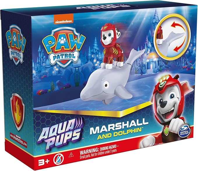 Paw Patrol, Aqua Pups Marshall and Dolphin Action Figures Set, Kids Toys for Ages 3 and up
