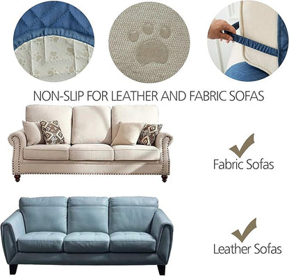 Ameritex Couch Sofa Slipcover 100% Waterproof Nonslip Quilted Furniture Protector Slipcover for Dogs, Children, Pets Sofa Slipcover Machine Washable (Blue, 68")