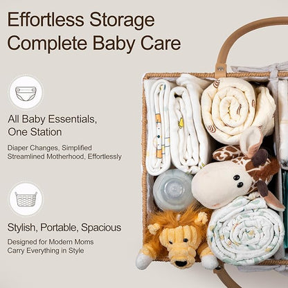 HBlife Large Baby Diaper Caddy Organizer, Paper Rope Storage Baskets Nursery Bin with Removable Divider, Portable Car Organizer for Diapers, Baby Shower Gifts, Newborn Essentials Must Haves