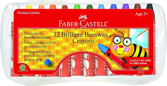 Faber-Castell Beeswax Crayons in Durable Storage Case, 12 Vibrant Colors