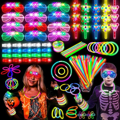 244 Pack Glow in the Dark Party Supplies for Kids, Neon Party Favors for Kids, Glow Party Favors for Kids 8-12, Kids Led Light Up Party Favors,Kids New Years Eve Party Supplies