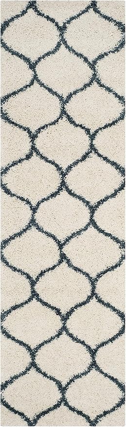 SAFAVIEH Hudson Shag Collection Runner Rug - 2'3" x 14', Ivory & Slate Blue, Trellis Design, Non-Shedding & Easy Care, 2-inch Thick Ideal for High Traffic Areas in Living Room, Bedroom (SGH280T)