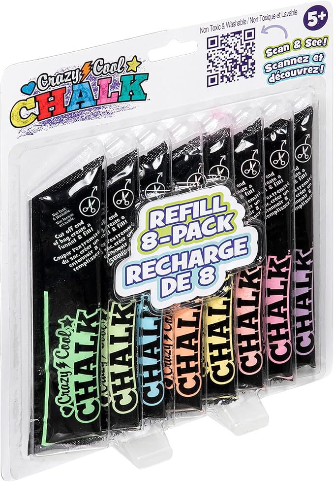 Alex: Crazy Cool Chalk - Refill 8 Pack - 8 Chalk Pks, Works with Crazy Cool Chalk Line, Outdoor Sidewalk & Driveway Art, Kids Age 5+