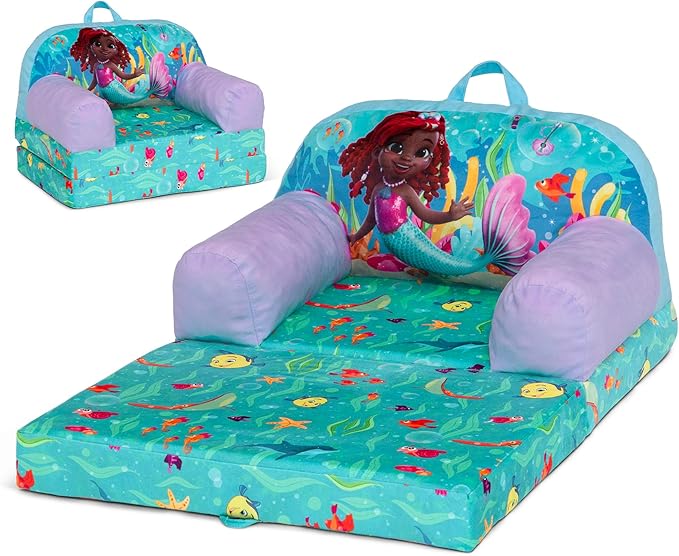 Delta Children - Disney Junior’s Ariel Cozee Buddy Flip-Out Kids Chair, Blue