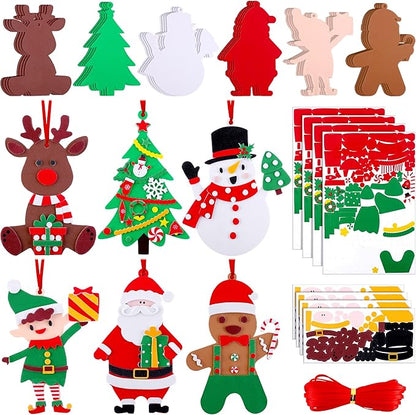 Fovths 24 Pieces Christmas Foam Sticker Set DIY Christmas Crafts Xmas Party Decorations Christmas Tree Ornament for Christmas Party Game, 6 Styles