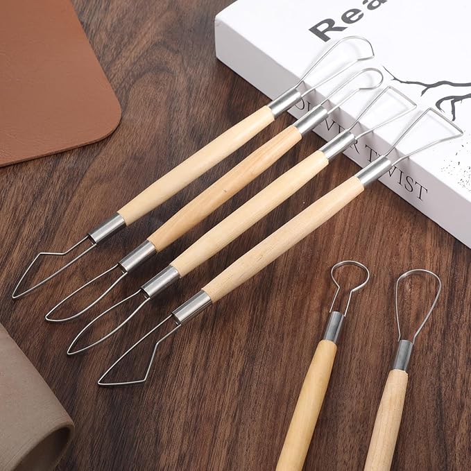 6Pcs Pottery Carving Tools Double-Sided Clay Sculpting Tools Clays Wire Loop Sculpture Set Wooden Handle Ribbon Clays Tool Pottery Trimming Tool for Ceramic Wax Carving Ceramic Modeling