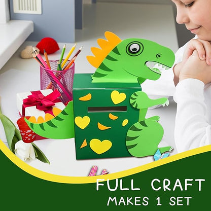 4E's Novelty DIY Dinosaur Valentines Card Box Craft Kit - Makes 1 Valentines Day Crafts for Kids, Valentine Mailbox for Classroom Exchange Party Activity Mail Box Crafts for Kids Girls Boys
