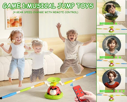 5 in 1 Musical Jump Toys, Toss Ring Game Stomping Launch Rocket Launcher for Kids, Obstacle Avoidance & Jump Squating Toy Games Remote Control Outdoor & Indoor Toys for Ages 4-8 8-13