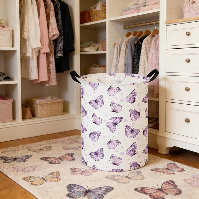 Butterfly Baby Laundry Basket,Nursery Hamper,Kids Dirty Clothes Hamper,Toys Storage Bin Organizer,Girl Room Decor(Cute Butterfly)
