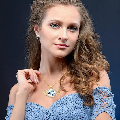 9 Pieces Sublimation Blank Necklace with Chain Set Blank Necklace Rhinestone Wing Shape Bezel Pendant Tray, 25 mm Sublimation Sheet, Double Sided Tape for DIY (Round Shape Style)