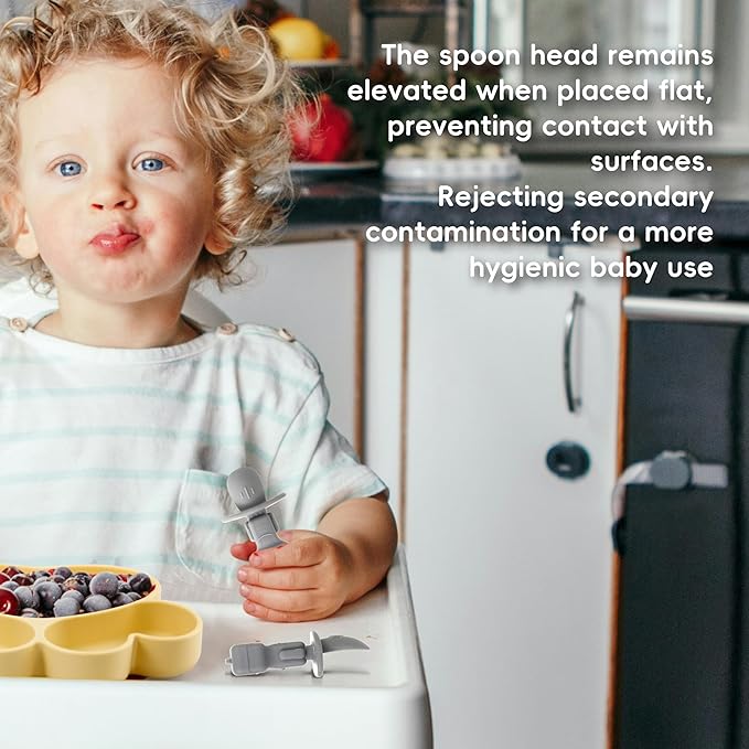 Baby Spoons, 3PCS Silicone Baby Spoons Self Feeding 6+ Months Robot Baby Utensils Baby Led Weaning Spoons with Anti Choke Barrier First Stage Training Toddler Spoons, BPA Free (Yellow)