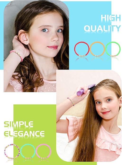 Sureio 24 Pcs Colorful Friendship Bracelets Heart Bracelets Surfer Bracelets Stretch Beaded Kids Bracelet for Girls Women Valentine's Day Gifts Tween Girl Party Favors