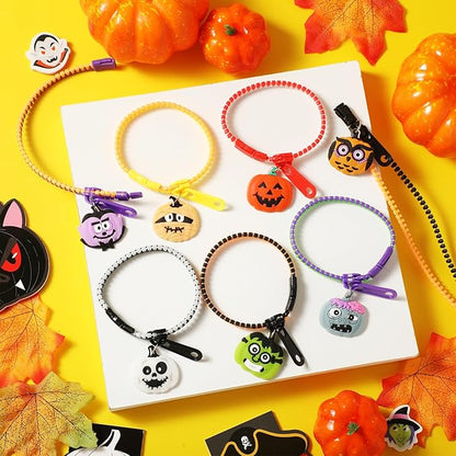 Capoda Halloween Party Favor Zipper Bracelets Bulk Trick or Treat Bracelets Halloween Bracelets Set Halloween Party Favor Wristbands for Girls Halloween Goodie Bag Fillers Party Favors(32 Pcs)