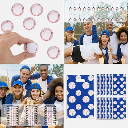 295 Pieces Baseball Party Favors Supplies Set Bulk Mini Baseballs Slap Bracelet Tattoo Sticker Keychain Adjustable Bracelet Goodie Bag Fillers for Sports Baseball Party Gifts Bags (Baseball)