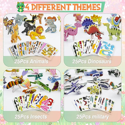 100Pcs 3D Cartoon Puzzle Educational Themed 3D Jigsaw Puzzles for Kids Toys DIY Kits Toys Art Crafts for Ages 4-10 Boys and Girls Birthday Present Gift