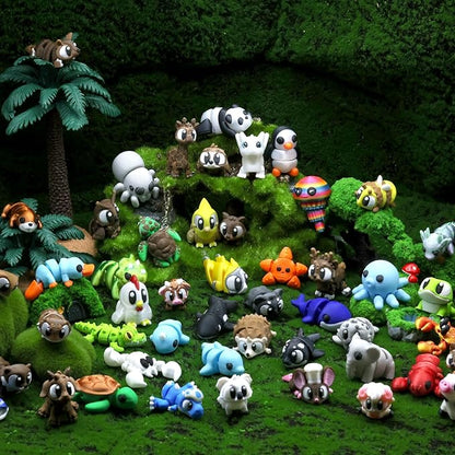 50 Pcs Mini 3D Printed Animals Figurines Set, 3D Printed Toys for Kids, Easter Basket Stuffers for Boys and Girls, School Classroom Prizes, Party Favors, Flexible Articulated Fidget Toys