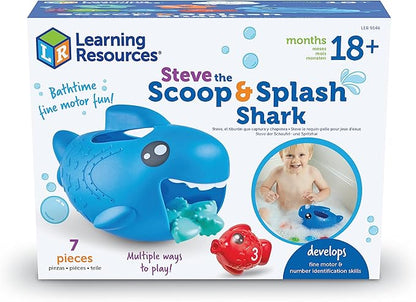 Learning Resources Steve The Scoop & Splash Shark, 7 Pieces, Ages 18 Months+, Toddler Learning Toys, Baby Toys ,Toddler Bathtub,Pool Toys, Water Toys