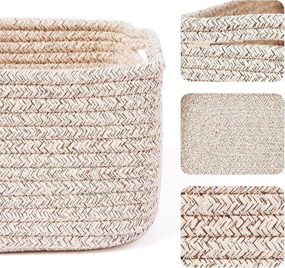 MiniArk Small Storage Baskets for Organizing | Closet Organizer Bins | Shelf Toy Basket | Woven Rope Baskets | Cube Decorative Box | Shallow Basket | 13x8.5x5.1” | 3 Packs Mixed Brown
