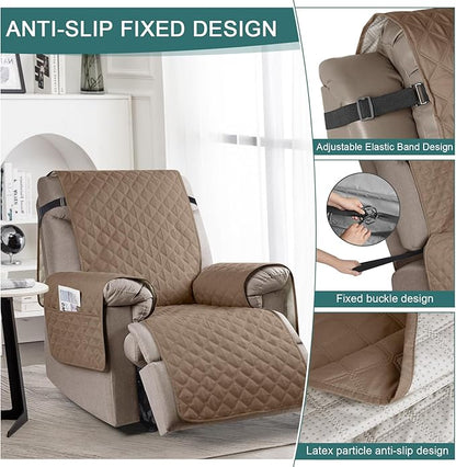 Ruaozz 100% Waterproof Recliner Chair Cover Non-Slip Reclining Cover for Recliner Chair Washable Chair Seat Cover with Elastic Straps for Kids, Dogs, Pets (Light Brown, 23'')