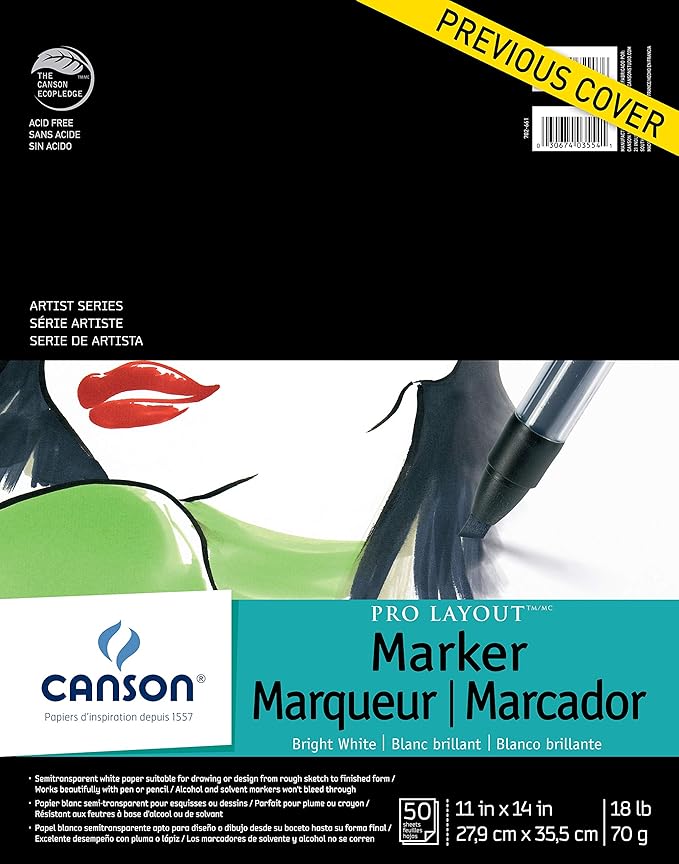 Canson Artist Series Pro Layout Marker Paper, Foldover Pad, 11x14 inches, 50 Sheets (18lb/70g) - Artist Paper for Adults and Students