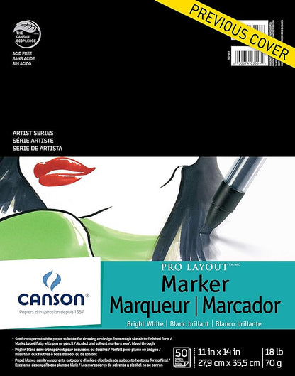 Canson Artist Series Pro Layout Marker Paper, Foldover Pad, 11x14 inches, 50 Sheets (18lb/70g) - Artist Paper for Adults and Students