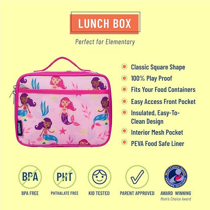Wildkin Kids Insulated Lunch Box Bag for Boys & Girls, Reusable Kids Lunch Box is Perfect for Elementary, Ideal Size for Packing Hot or Cold Snacks for School & Travel Bento Bags (Groovy Mermaids)
