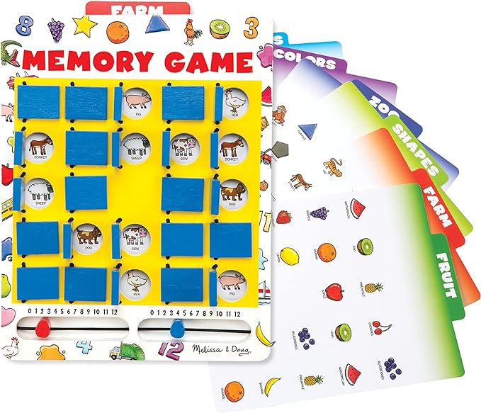 Melissa & Doug Flip to Win Travel Memory Game - Wooden Game Board, 7 Double-Sided Cards Road Trip Essentials For Kids, Hangman For Kids, Memory Toy For Toddlers And 5+