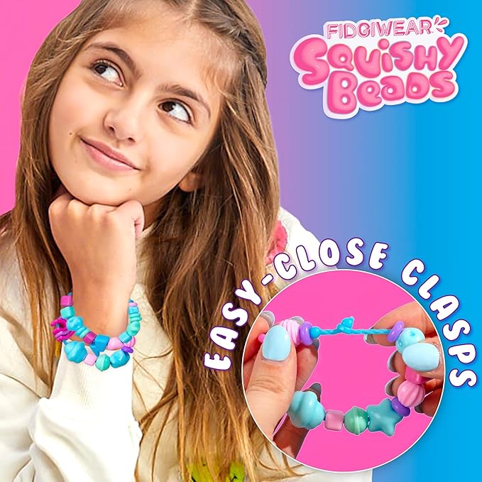 Fidgiwear Squishy Beads – Dreamy Blue Theme, Create Fashionable Fidget Jewelry with Scented Squishy Beads for Jewelry Making, Toddler Sensory Bracelet Making Kit for Ages 3+