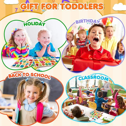 Wooden Puzzles for Toddlers, Alphabet Puzzle and Number Shape Puzzle, 3 in 1 Preschool Educational Learning Toys with Chunky Wood ABC Puzzle Board for 2 3 4 5 Girls Boys Kindergarten Set of 3