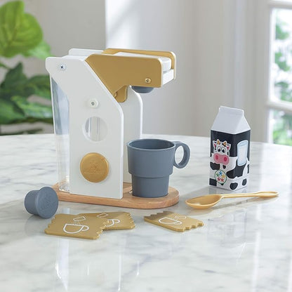 KidKraft Metallic Toy Coffee Maker with Capsules, Accessory for Kids' Kitchen, Wooden Toy Kitchen Appliance Set for Kids, Play Kitchen Accessories, Kids' Toys, 53538