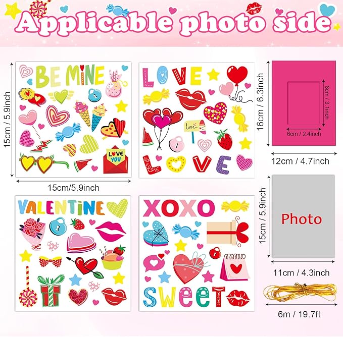 Qyeahkj 48 Sets Valentines Day Picture Frame Craft Kits with Easel Valentine 's Day Craft Arts for Kids with Heart Stickers Valentines DIY Photo Frame for Fun Home Class Kindergarten Party Activity