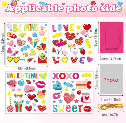 Qyeahkj 48 Sets Valentines Day Picture Frame Craft Kits with Easel Valentine 's Day Craft Arts for Kids with Heart Stickers Valentines DIY Photo Frame for Fun Home Class Kindergarten Party Activity