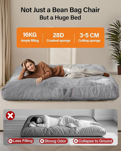 Giant Bean Bag Convertible Chair: Bean Bag Chair for Adults Kids Teens Couples for Lay Sleep in Living Room Bedroom Reading Room Game Room - Bean Bag Chair Supportive Foam Filling Washable(Full)